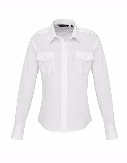Premier Workwear Camicia Pilot a Maniche Lunghe con Tasche da Donna, White 36 (XS/8), PW310