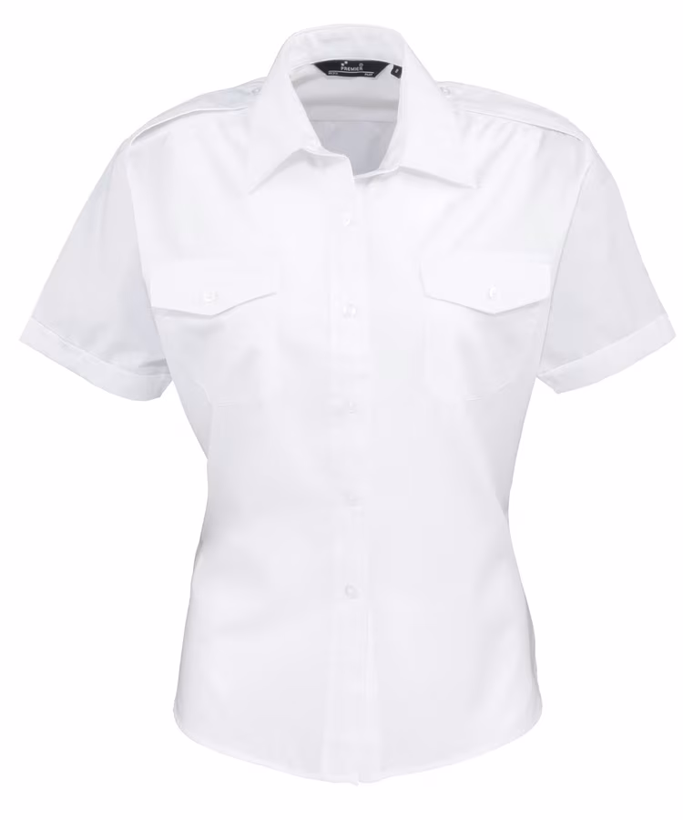 Premier Workwear Camicia Pilot a Maniche Corte Bianco da Donna, White 48 (3XL/20), PW312
