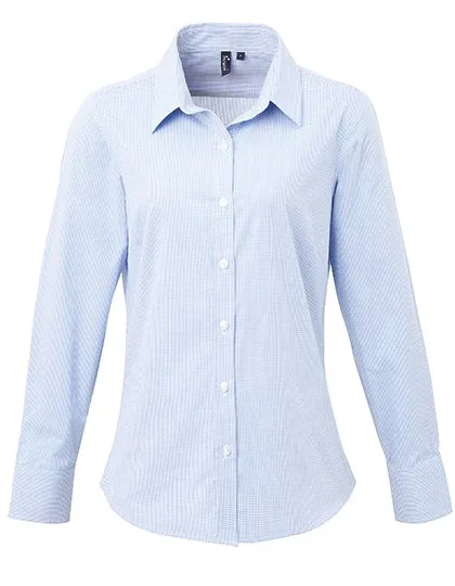 Premier Workwear Langarm Baumwollhemd Microcheck Schnitt für Damen, Light Blue (ca. Pantone 7451C)/White XS, PW320