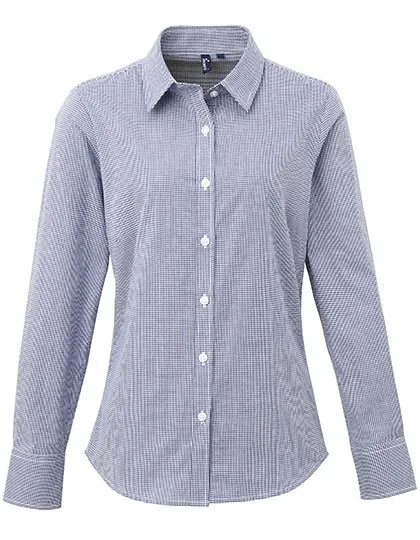 Premier Workwear Langarm Baumwollhemd Microcheck Schnitt für Damen, Navy (ca. Pantone 2766C)/White 3XL, PW320