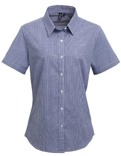 Premier Workwear Kurzarmhemd Vichy-Muster Baumwolle für Damen, Navy (ca. Pantone 2378C)/White XS, PW321