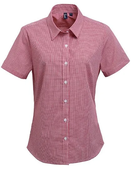 Premier Workwear Kurzarmhemd Vichy-Muster Baumwolle für Damen, Red/White 3XL, PW321