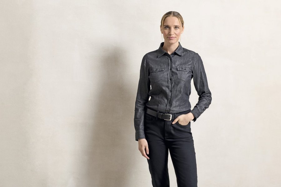 Premier Workwear Jeanshemd mit Kontrastnähten für Damen, Black Denim (ca. Pantone 433C) XS, PW322