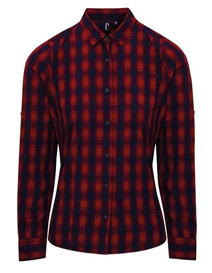 Premier Workwear Langarmhemd Mulligan Karomuster Baumwolle für Damen, Red/Navy (ca. Pantone 2378C) XL, PW350