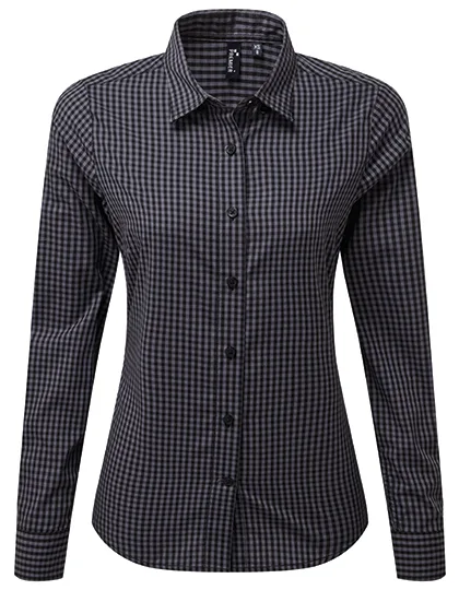 Premier Workwear Langarmhemd Maxton Check kariert für Damen, Steel (ca. Pantone 431C)/Black (ca. Pantone Black C) XS, PW352