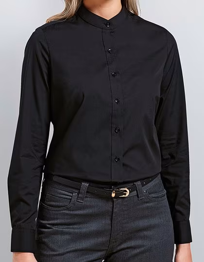 Premier Workwear Chemise grand-père à col bande pour femme, Black XS, PW358