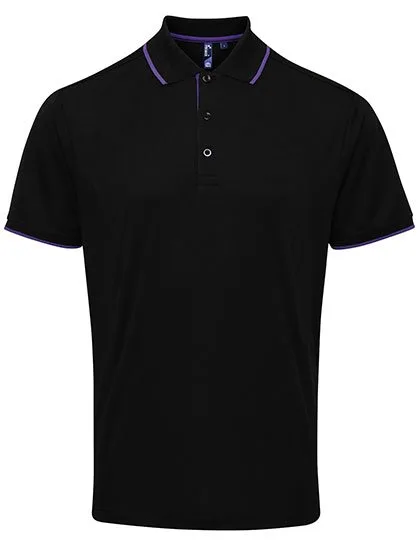 Premier Workwear Polo Coolchecker® mit Kontrastbesatz für Herren, Black (ca. Pantone Black C)/Purple L, PW618