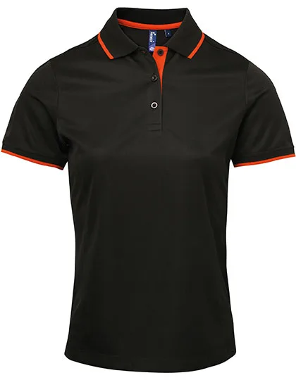 Premier Workwear Polo Slim Fit Coolchecker® Gewebe für Damen, Black (ca. Pantone Black C)/Orange (ca. Pantone 1655C) XXL, PW619