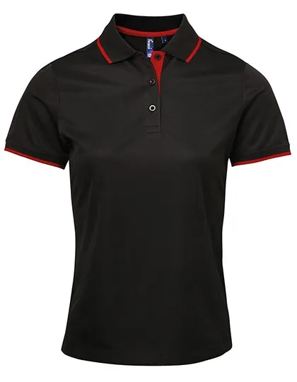 Premier Workwear Polo Slim Fit Coolchecker® Gewebe für Damen, Black (ca. Pantone Black C)/Red (ca. Pantone 200C) S, PW619