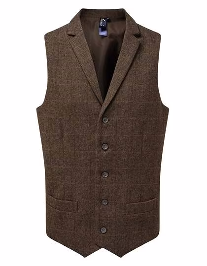 Premier Workwear Gilet Herringbone con Fodera in Raso da Uomo, Brown Check (ca. Pantone 7519C) S, PW625