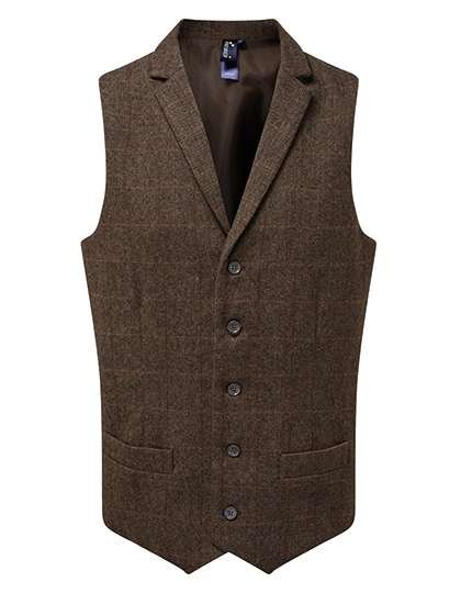 Premier Workwear Herringbone Weste mit Satinfutter für Herren, Brown Check (ca. Pantone 7519C) L, PW625