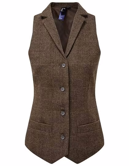 Premier Workwear Gilet Herringbone con Schiena in Raso da Donna, Brown Check (ca. Pantone 7519C) XS, PW626