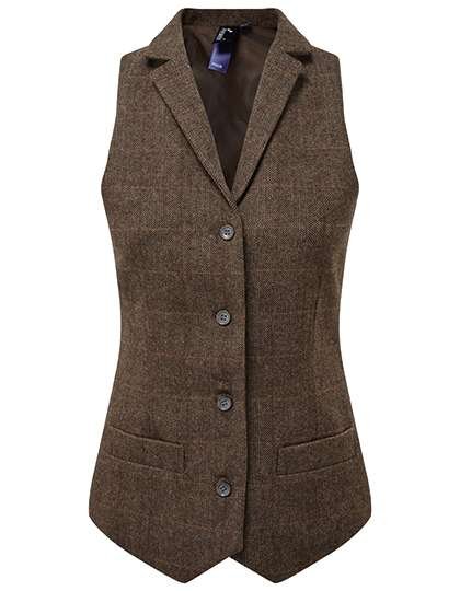 Premier Workwear Herringbone Weste mit Satinrücken für Damen, Brown Check (ca. Pantone 7519C) XS, PW626
