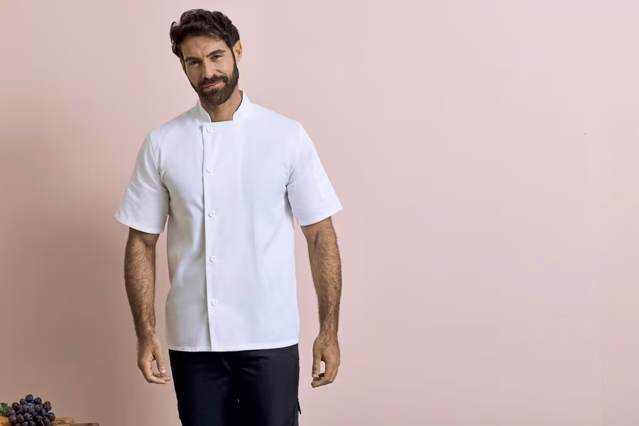 Premier Workwear Cotton Chef Jacket with Mandarin Collar, Black (ca. Pantone Black C) XS, PW900