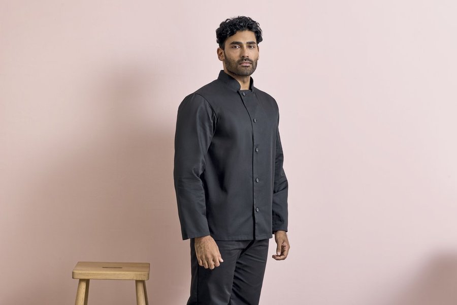 Premier Workwear Langärmelige Kochjacke mit Mandarin-Kragen, Black (ca. Pantone Black C) XXL, PW901