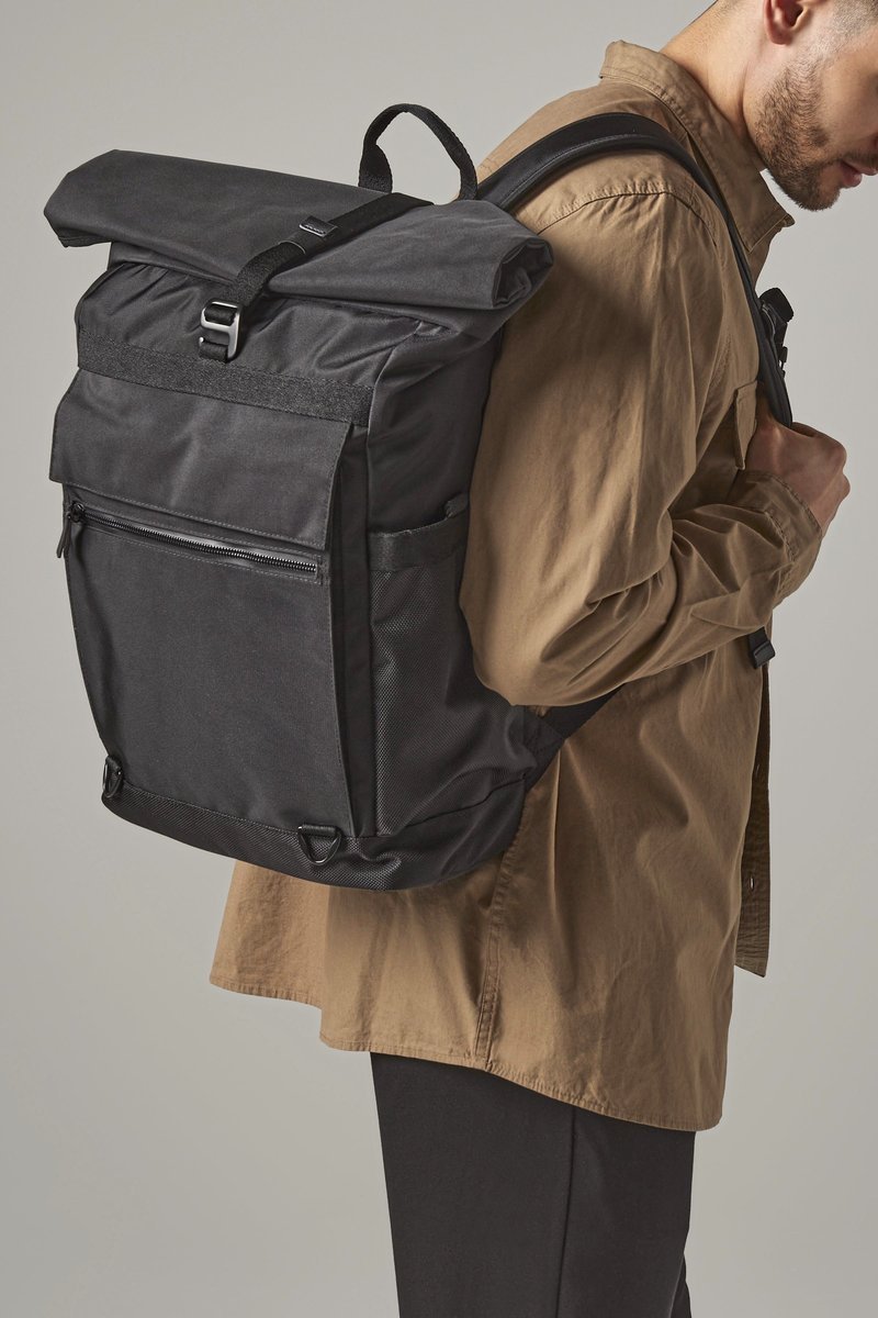 Quadra Roll-Top Laptop-Rucksack aus Recycling-Polyester, Black 46 x 38 x 13 cm, QD275