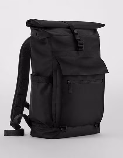 Quadra Roll-Top Laptop Backpack made of Recycled Polyester, Black 46 x 38 x 13 cm, QD275