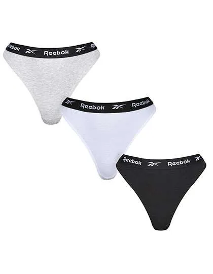 Reebok Lotty Thong confezione da 3 Cotone, Black/White XS, RBK9626