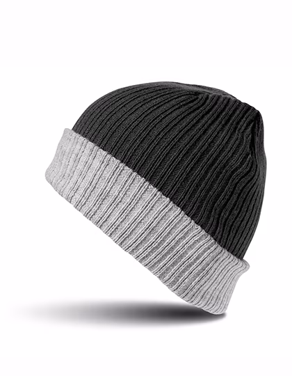 Result Winter Essentials Double-Layer Knitted Beanie with Cuff, Black/Grey One Size, RC378
