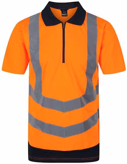 Regatta High Visibility Sichtbares Polo mit Reißverschluss und Rippkragen, Orange/Navy S, RG1890
