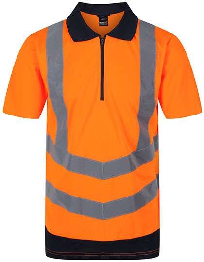 Regatta High Visibility Sichtbares Polo mit Reißverschluss und Rippkragen, Orange/Navy S, RG1890