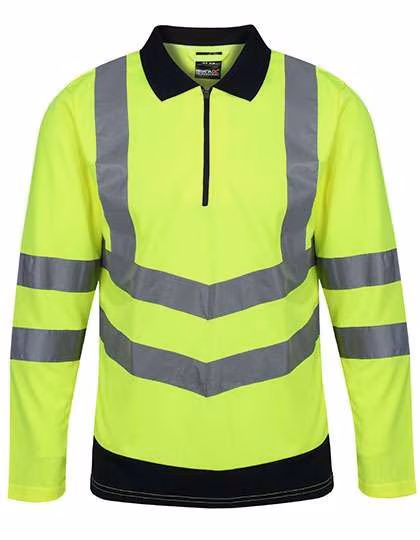 Regatta High Visibility Polo Hi-Vis a maniche lunghe con Zip, Yellow/Navy XL, RG192