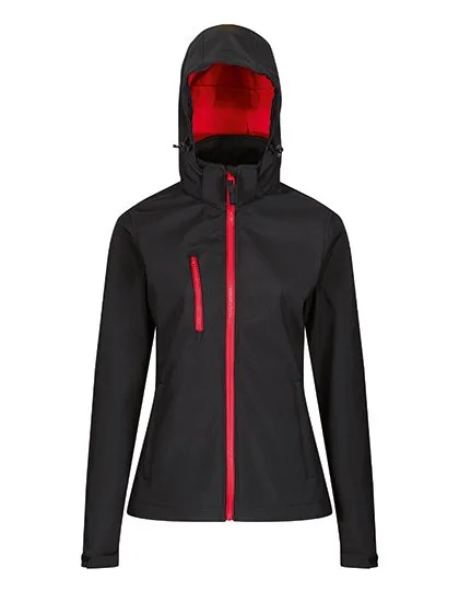 Regatta Professional Softshell-Jacke 3-lagig mit Kapuze für Damen, Black/Classic Red 40 (14), RG702