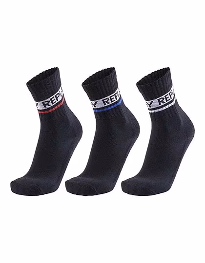 Replay Calze da tennis confezione da 3 con strisce decorative, Black/Black 35/38, RP100634