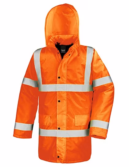 Result Safe-Guard High-Visibility Motorway Coat mit Kapuze, Fluorescent Orange S, RT218X