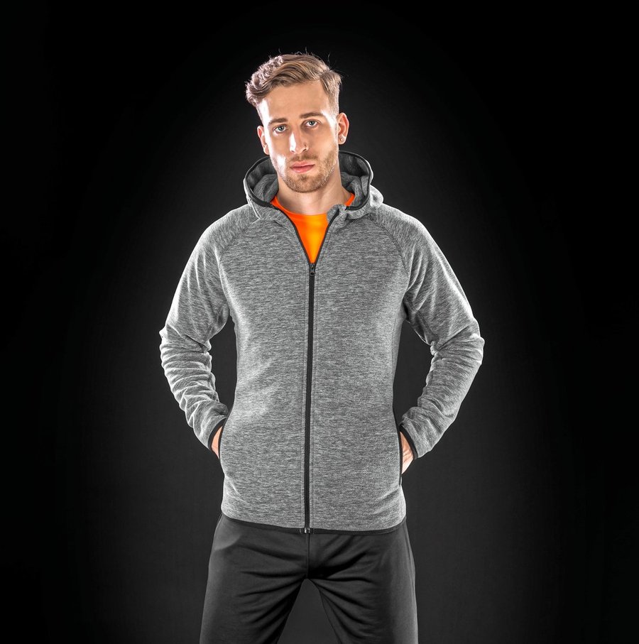 SPIRO Microfleece Hoodie mit Reißverschluss für Herren, Marl Grey/Black S, RT245M