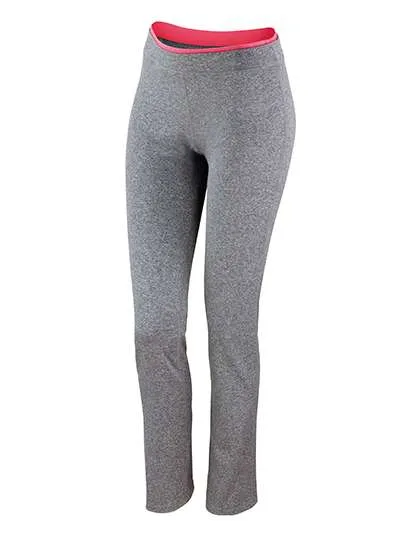 SPIRO Fitnesshosen mit Quick Dri-Material für Damen, Sport Grey Marl/Hot Coral L (14), RT275F