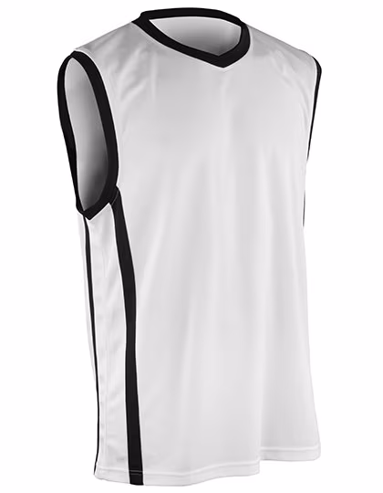 SPIRO Haut de basketball Quick Dry col V pour hommes, White/Black M, RT278