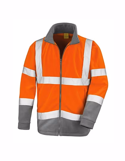 Result Safe-Guard Fluoreszierende Microfleece-Jacke mit Reflektoren, Fluorescent Orange/Workguard Grey L, RT329
