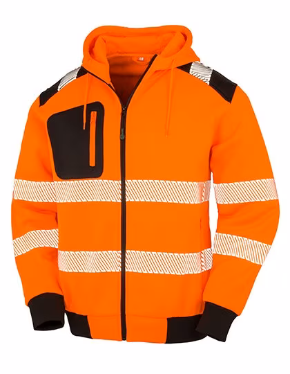 Result Genuine Recycled Felpa con cappuccio di sicurezza riciclata con Zip, Fluorescent Orange/Black S, RT503