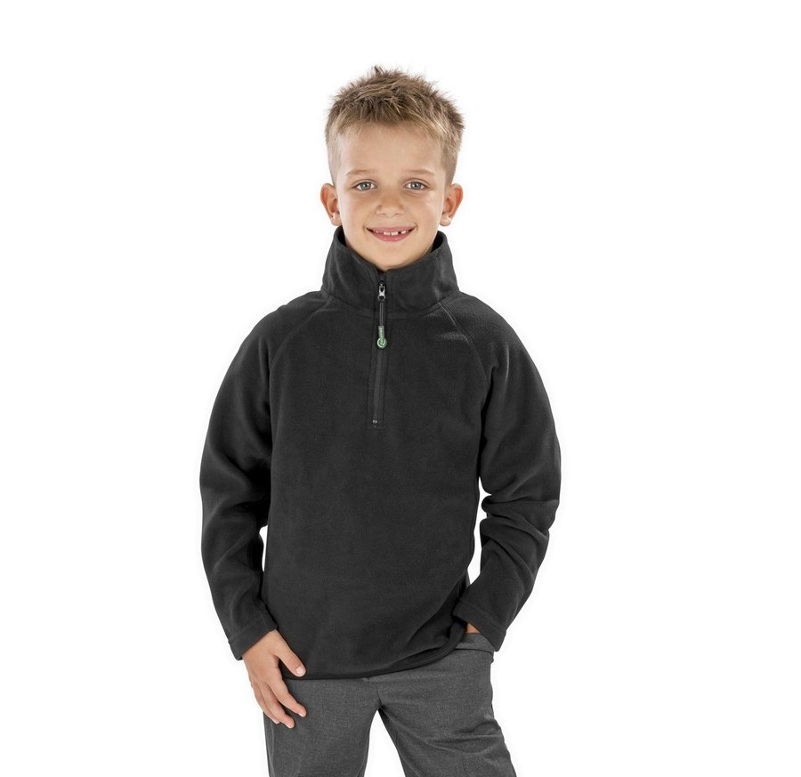 Result Genuine Recycled Junior Recycled Microfleece Pullover mit Reißverschluss, Black L (10-12 Jahre), RT905J
