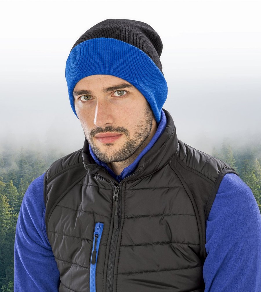 Result Genuine Recycled Recycled Black Compass Beanie aus Polyester-Acryl, Black/Grey One Size, RT930