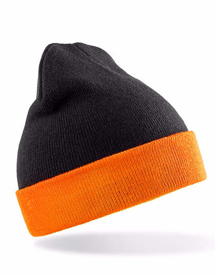 Result Genuine Recycled Recycled Black Compass Beanie aus Polyester-Acryl, Black/Orange One Size, RT930