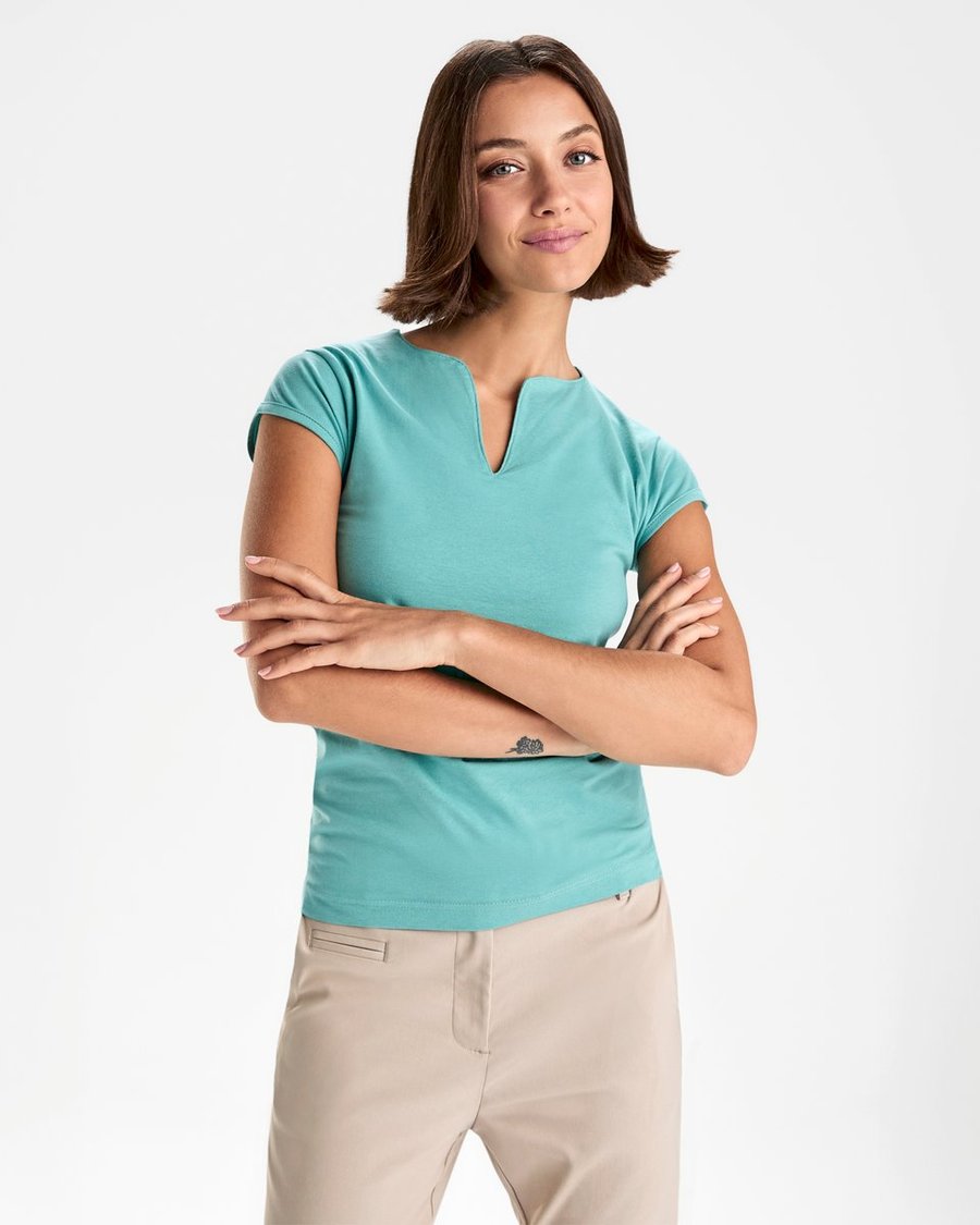 Roly T-Shirt Belice mit V-Ausschnitt für Damen, White 01 S, RY6532