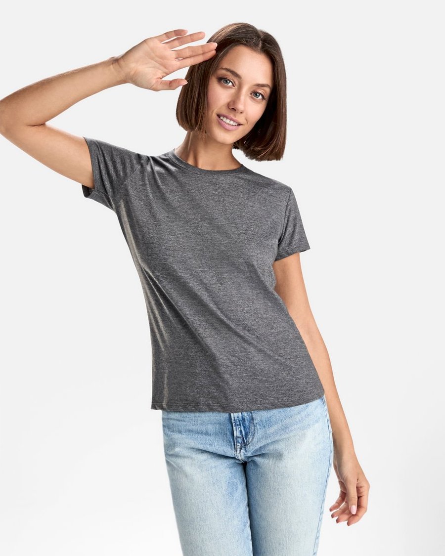 Roly Fox T-Shirt aus Melange-Gewebe für Damen, Heather Garnet Red 256 XL, RY6661