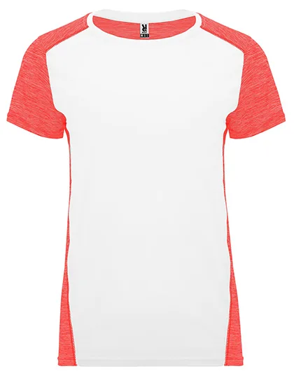 Roly Sport Funktions-T-Shirt Zolder mit Belüftung, White 01/Heather Fluor Coral 244 M, RY6663