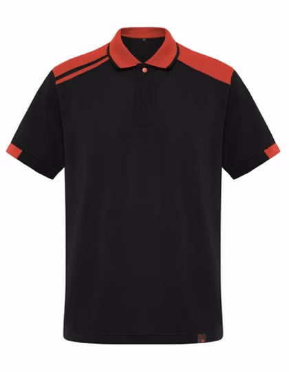 Roly Workwear Kurzarm-Poloshirt Samurai mit Kontrastdetails, Black 02/Red 60 S, RY8410