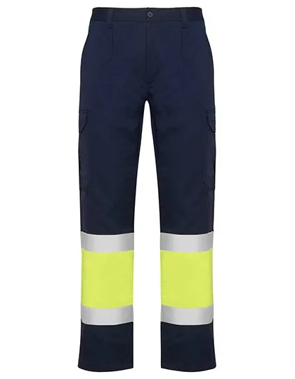 Roly Workwear Naos Multitaschen-Hose in Neonfarben, Navy Blue 55/Fluor Yellow 221 50, RY9300