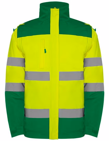 Roly Workwear Epsylon Parka with Reflective Details, Garden Green 52/Fluor Yellow 221 S, RY9304