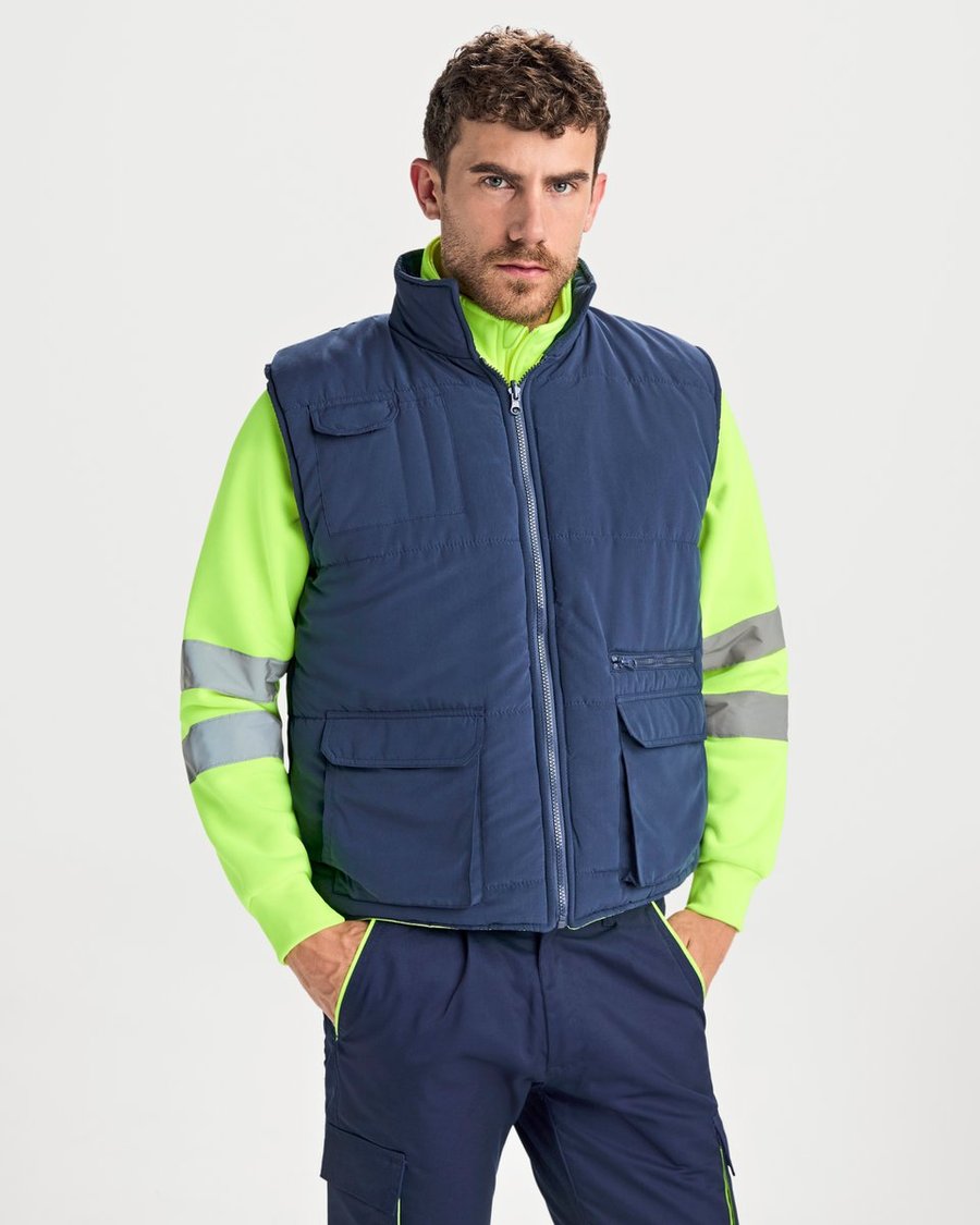 Roly Workwear Warnwendeweste Persei mit Reflektoren, Navy Blue 55/Fluor Yellow 221 S, RY9313