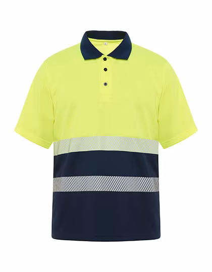 Roly Workwear Atmungsaktives Polo Shirt Vega mit Warnstreifen, Navy Blue 55/Fluor Yellow 221 S, RY9315