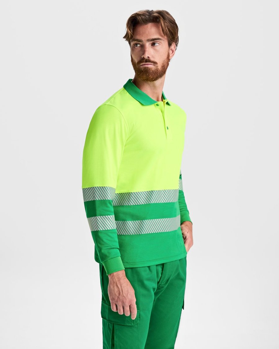 Roly Workwear Langarm-Poloshirt Atrio mit Reflektoren, Fluor Orange 223 S, RY9319