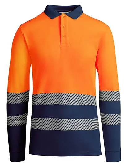 Roly Workwear Langarm-Poloshirt Atrio mit Reflektoren, Navy Blue 55/Fluor Orange 223 4XL, RY9319