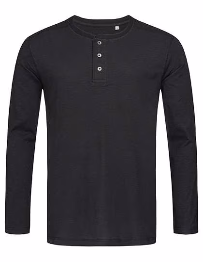 Stedman® Shawn Henley Long Sleeve T-Shirt with Button Placket, Black Opal S, S9460