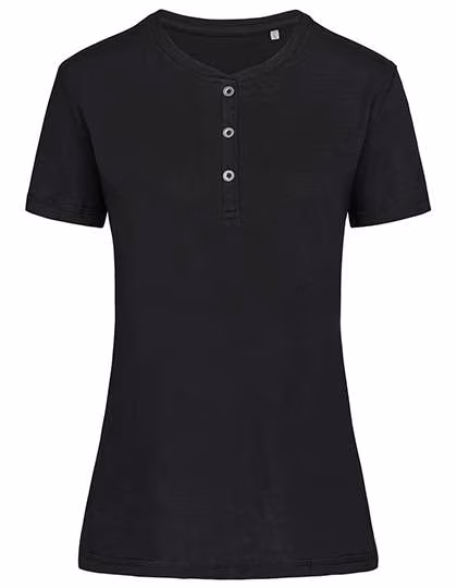 Stedman® Sharon Henley T-Shirt Women with Button Placket, Black Opal S, S9530