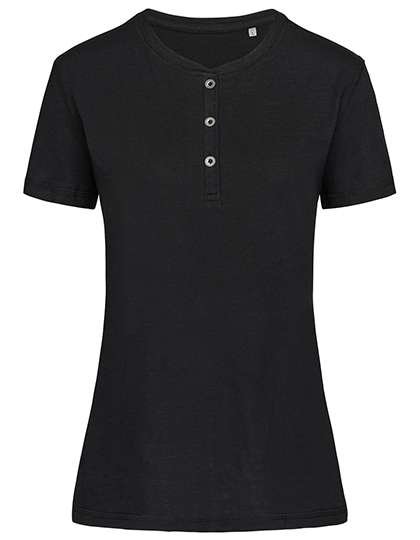 Stedman® Sharon Henley T-Shirt Damen mit Knopfleiste, Black Opal S, S9530
